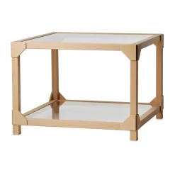 Table Basse Bleck 75x75 cm verre, Hêtre-naturel