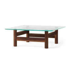 Table basse Brasilia 100x100 cm, Walnut-clear glass