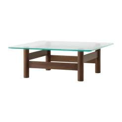 Table basse Brasilia 100x100 cm, Dark stained oak-clear glass