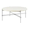 Table basse en acier poli TS Ø80, Neutral white travertine