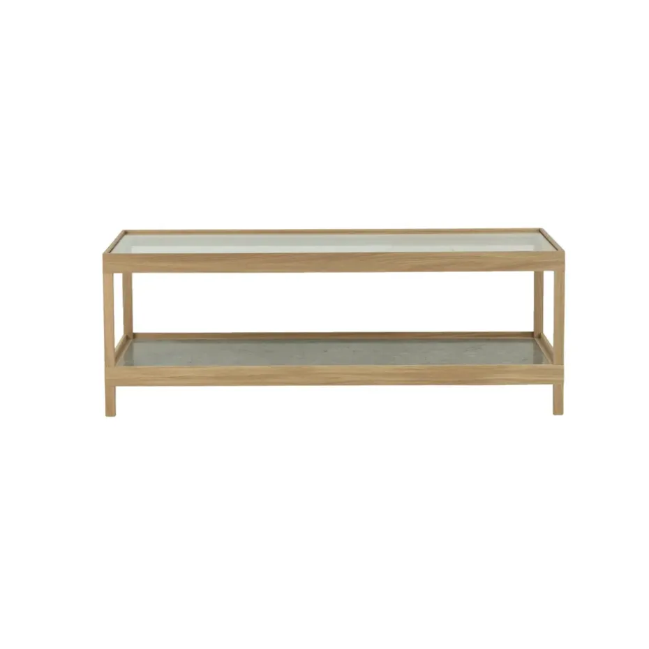 Table basse Ima 125x50 cm, Chêne blanchi pigmenté mat laqué – plateau en calcaire