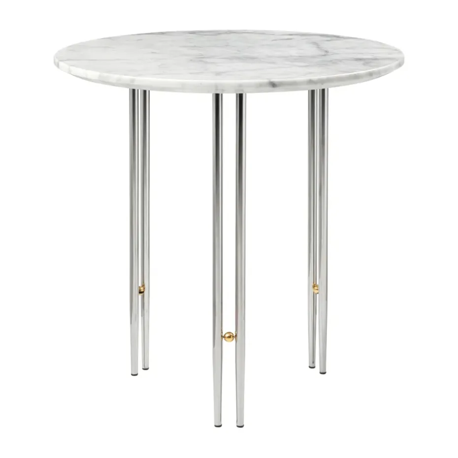 Table basse IOI Ø50 cm, Chrome-laiton-marbre blanc