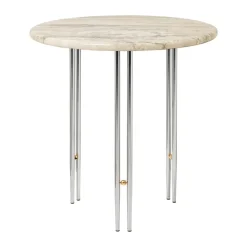 Table basse IOI Ø50 cm, Chrome - laiton - marbre beige