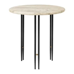 Table basse IOI Ø50 cm, Noir - laiton - marbre beige
