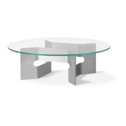 Table basse JG Ø98 cm, Verre-brossé aluminium