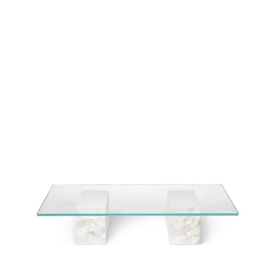 Table basse Mineral, verre, base en marbre