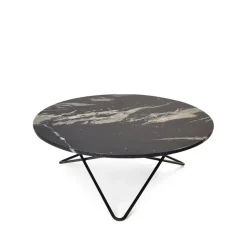Table basse O Large, marbre marquina mat, support laqué noir