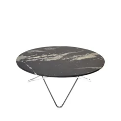 Table basse O Large, marbre marquina mat, support en acier inoxydable