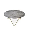 Table basse O, Marbre gris, support en laiton