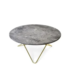 Table basse O, Marbre gris, support en laiton