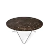 Table basse O, marbre marron, support en acier inoxydable