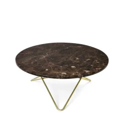 Table basse O, marbre marron, support en laiton