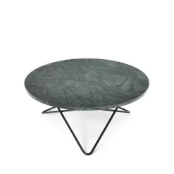 Table basse O, marbre vert, support laqué noir