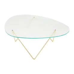 Table basse Pedrera, Laiton semi-mat-verre structuré transparent