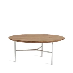 Table basse Tribeca, Chêne huilé rustique, pieds blancs, Ø80 cm