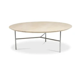 Table basse Tribeca, Chêne ciré rustique, pieds chromés satinés, Ø110 cm