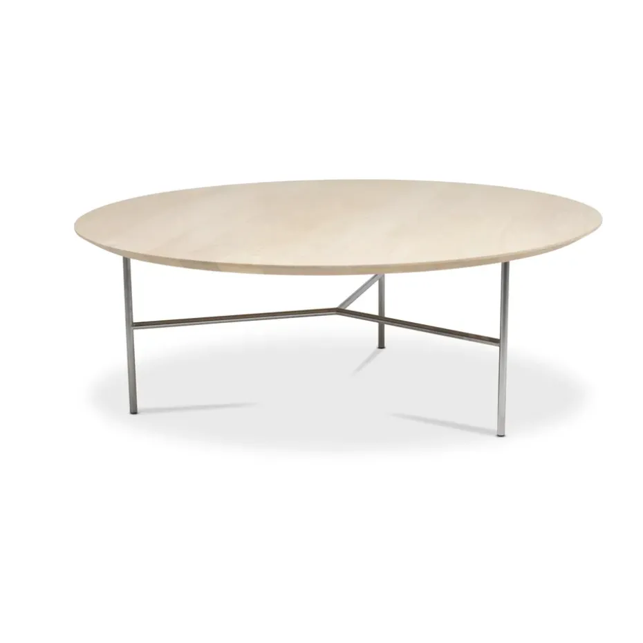 Table basse Tribeca, Chêne ciré rustique, pieds chromés satinés, Ø110 cm