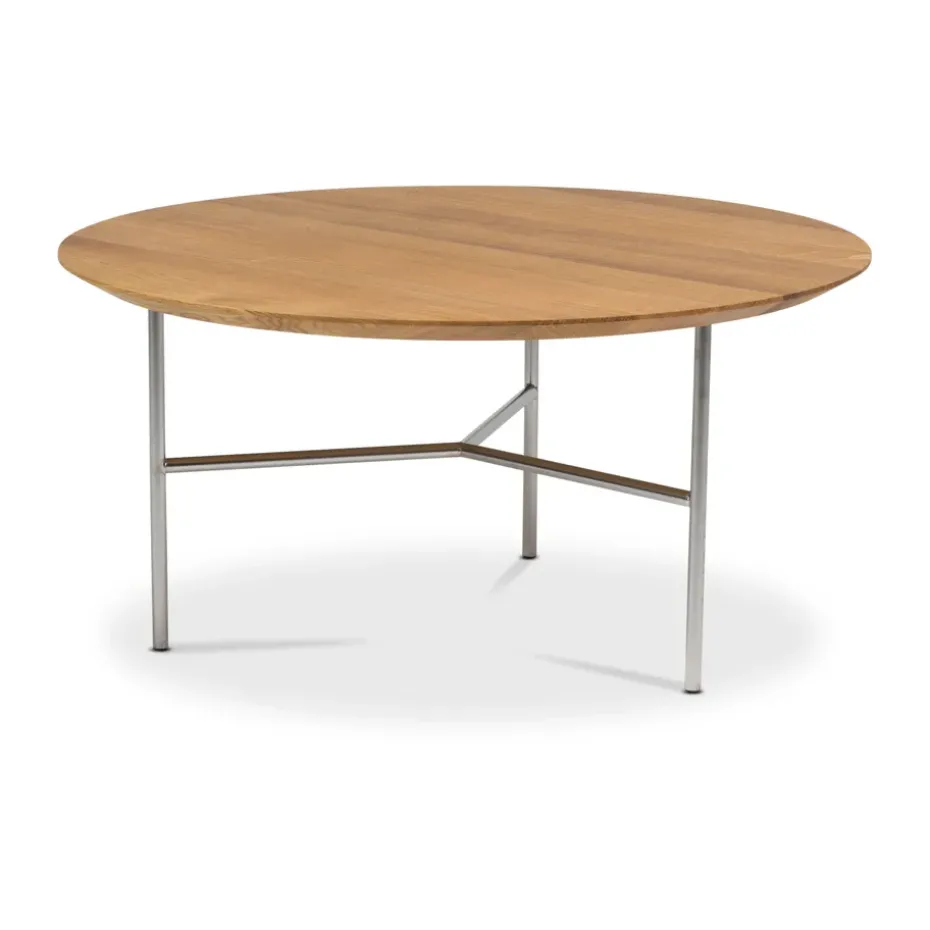 Table basse Tribeca, Chêne huilé rustique, pieds chromés satinés, Ø80 cm
