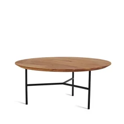 Table basse Tribeca, Chêne huilé rustique, pieds noirs, Ø80 cm
