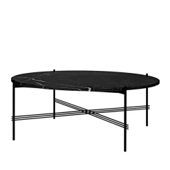 Table basse TS Round, black marquina marble, ø105, structure noiren