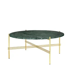 Table basse TS Round, green guatemala marble, ø80, structure en laiton