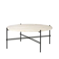 Table basse TS Round, natural white travertine, ø80, structure noire