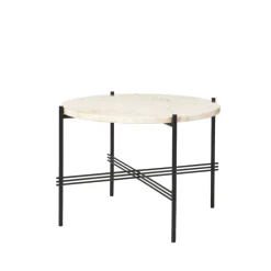 Table basse TS Round, natural white travertine, ø55, structure noire
