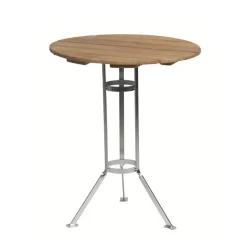 Table Brasserie à trois pieds, Teck-structure en acier avec galvanisation à chaud