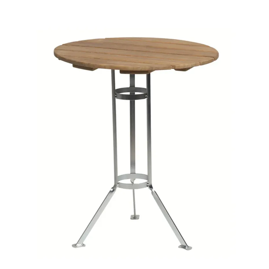 Table Brasserie à trois pieds, Teck-structure en acier avec galvanisation à chaud
