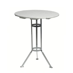 Table Brasserie à trois pieds, Chêne laqué blanc-galvanisation à chaud