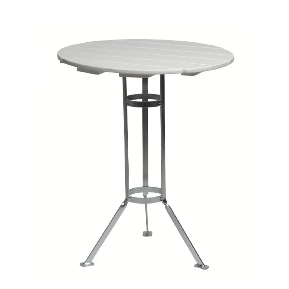 Table Brasserie à trois pieds, Chêne laqué blanc-galvanisation à chaud