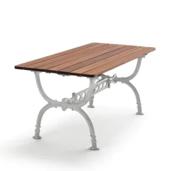 Table Byarum 142x72 cm, Acajou, support en aluminium brut