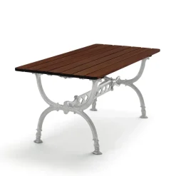 Table Byarum 142x72 cm, Pin brun lasure, support en aluminium brut