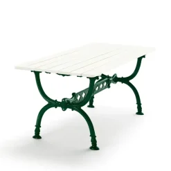 Table Byarum 142x72 cm, Pin laqué blanc, support vert