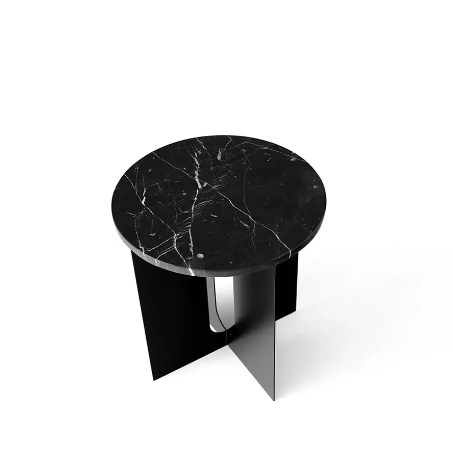 Table d'appoint Androgyne, marble black, ø 42 cm, structure en acier noir