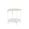 Table d'appoint Lene, blanc, bas, placage de hêtre pigmenté blanc