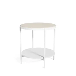 Table d'appoint Lene, blanc, bas, placage de hêtre pigmenté blanc