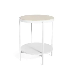 Table d'appoint Lene, blanc, haut, placage de hêtre pigmenté blanc