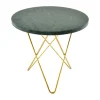 Table d'appoint Mini O Ø40 H37, structure en laiton, marbre vert