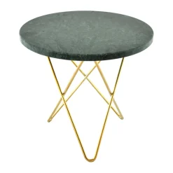 Table d'appoint Mini O Ø40 H37, structure en laiton, marbre vert