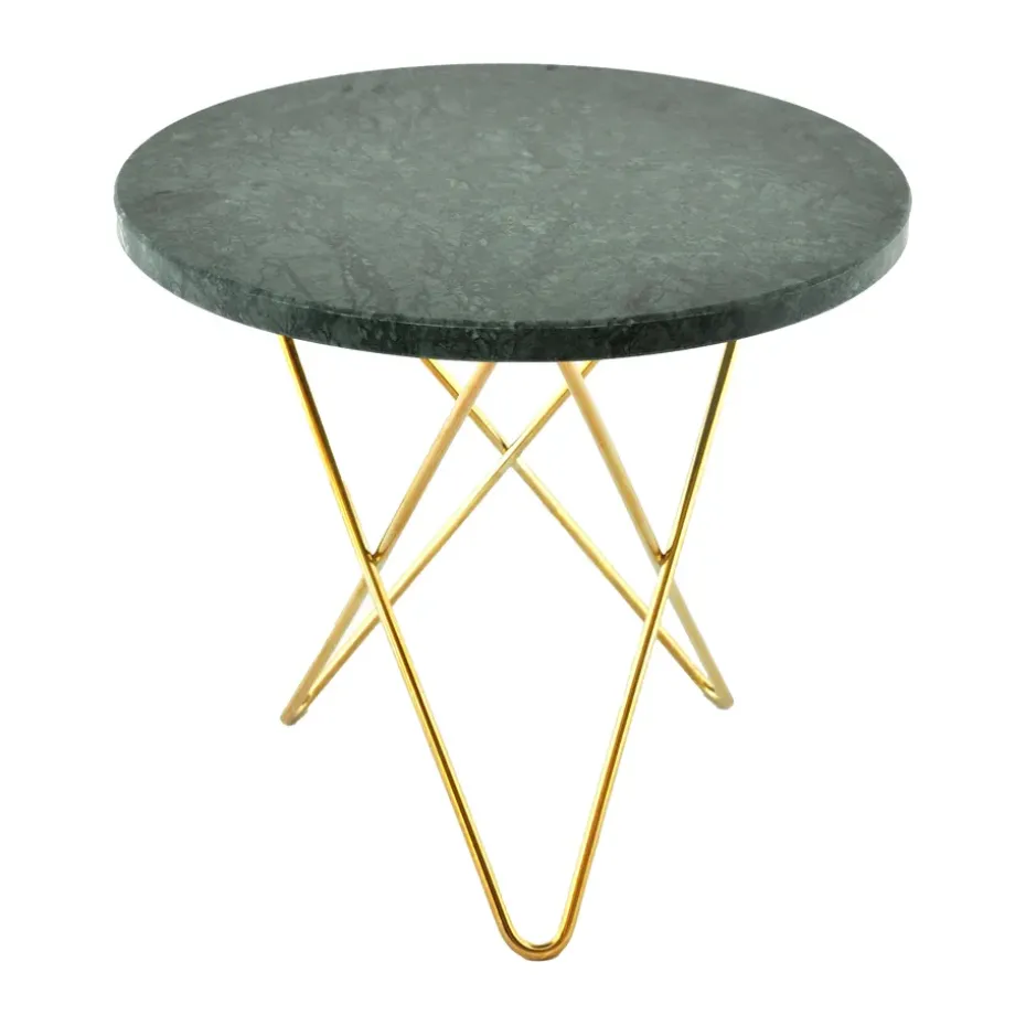 Table d'appoint Mini O Ø40 H37, structure en laiton, marbre vert