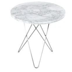 Table d'appoint Mini O Tall Ø50 H50, structure en acier inoxydable, marbre blanc