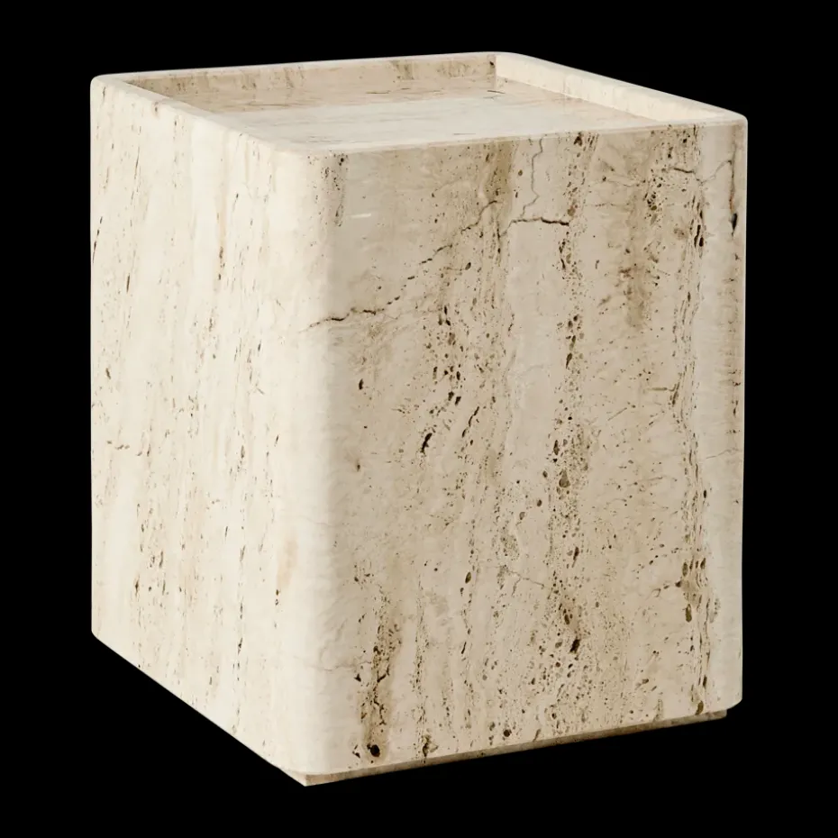 Table d'appoint Pietra 33x33x40 cm, Travertin blanc neutre