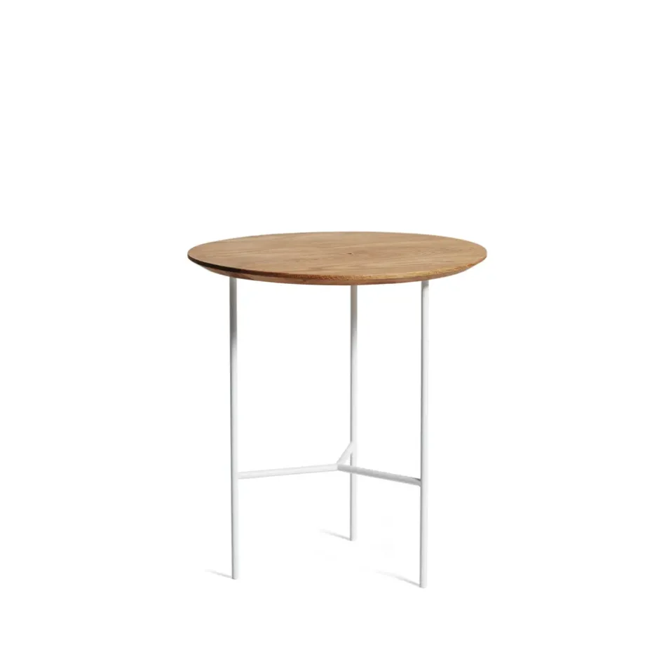 Table d’appoint Tribeca, Chêne huilé rustique, pieds blancs, Ø47 cm