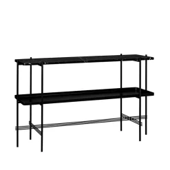 Table d’appoint TS Console 120x30x72 cm, Black marquina marble, structure noire, avec plateau