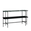 Table d’appoint TS Console 120x30x72 cm, green guatemala marble, structure noire, avec plateau