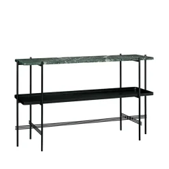 Table d’appoint TS Console 120x30x72 cm, green guatemala marble, structure noire, avec plateau