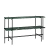 Table d’appoint TS Console 120x30x72 cm, green guatemala marble, structure noire, 2 étagères en marbre