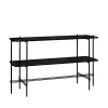 Table d’appoint TS Console 120x30x72 cm, black marquina marble, structure noire, 2 étagères en marbre