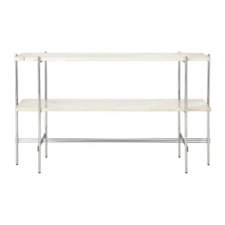 Table d’appoint TS Console 120x30x72 cm, Neutral white travertine-acier
